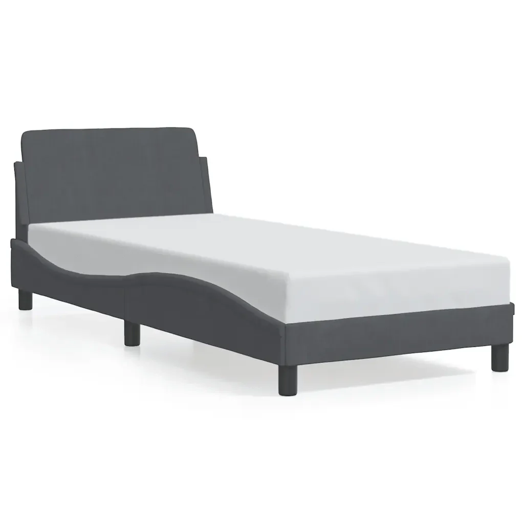 Letto singolo | Letto per adulti | Giroletto Dover Grigio Scuro 90x190 cm Velluto