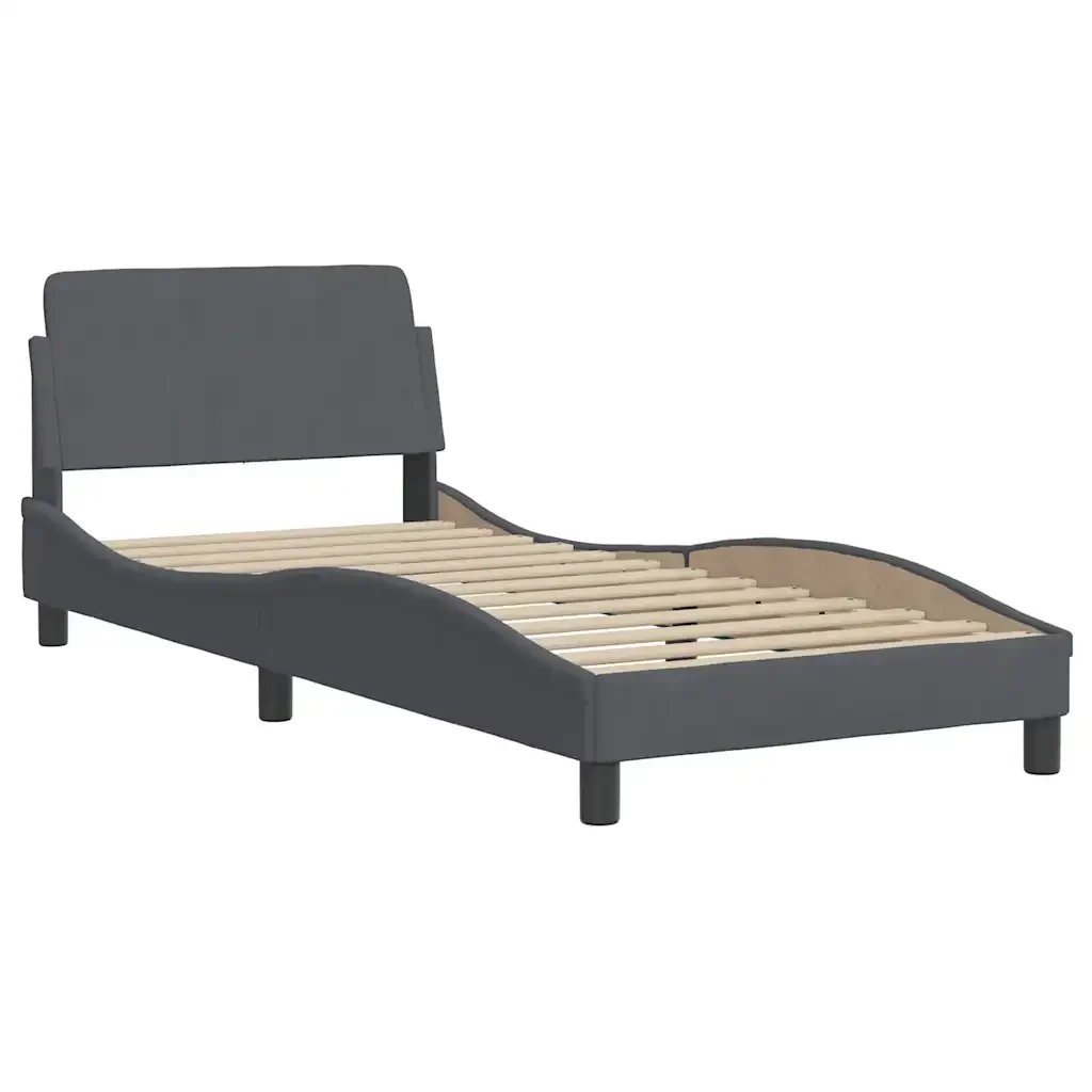 Letto singolo | Letto per adulti | Giroletto Dover Grigio Scuro 90x190 cm Velluto - Image 3