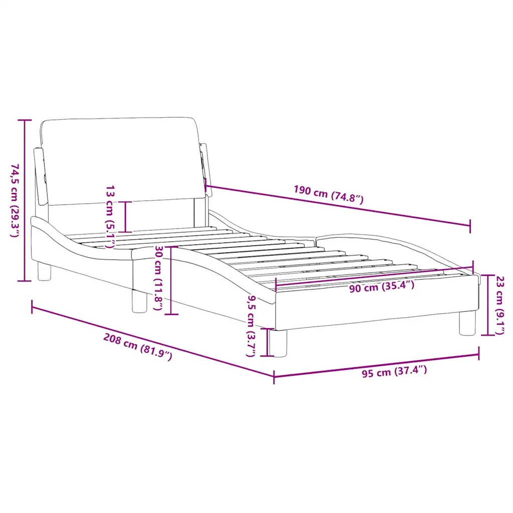 Letto singolo | Letto per adulti | Giroletto Dover Grigio Scuro 90x190 cm Velluto - Image 9