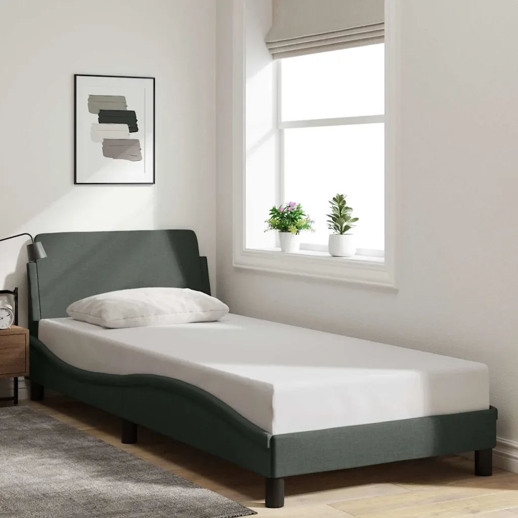 Letto singolo | Letto per adulti | Giroletto Dover Grigio Scuro 90x200 cm Tessuto - Image 2