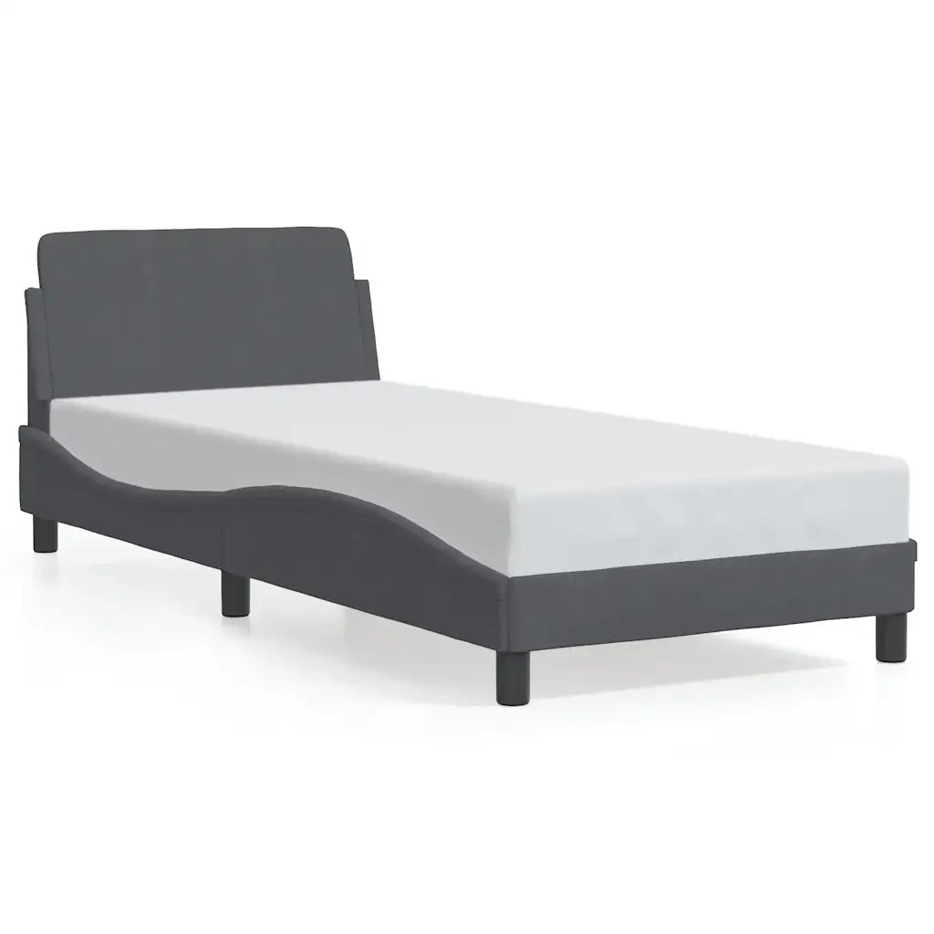Letto singolo | Letto per adulti | Giroletto Dover Grigio Scuro 90x200 cm Velluto