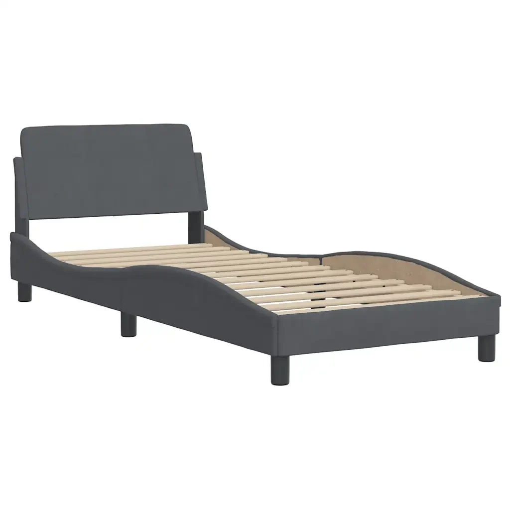 Letto singolo | Letto per adulti | Giroletto Dover Grigio Scuro 90x200 cm Velluto - Image 3