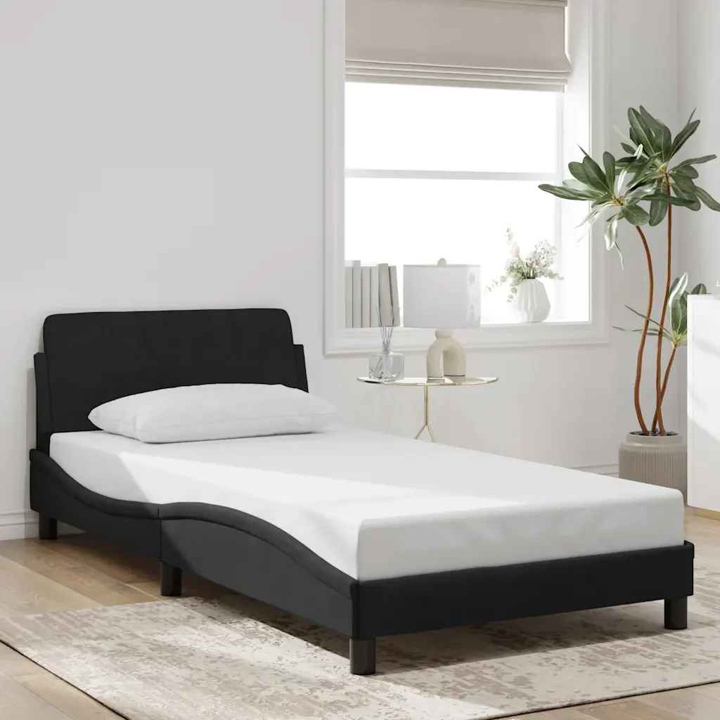 Letto singolo | Letto per adulti | Giroletto Dover Nero 100x200 cm in Velluto - Image 2