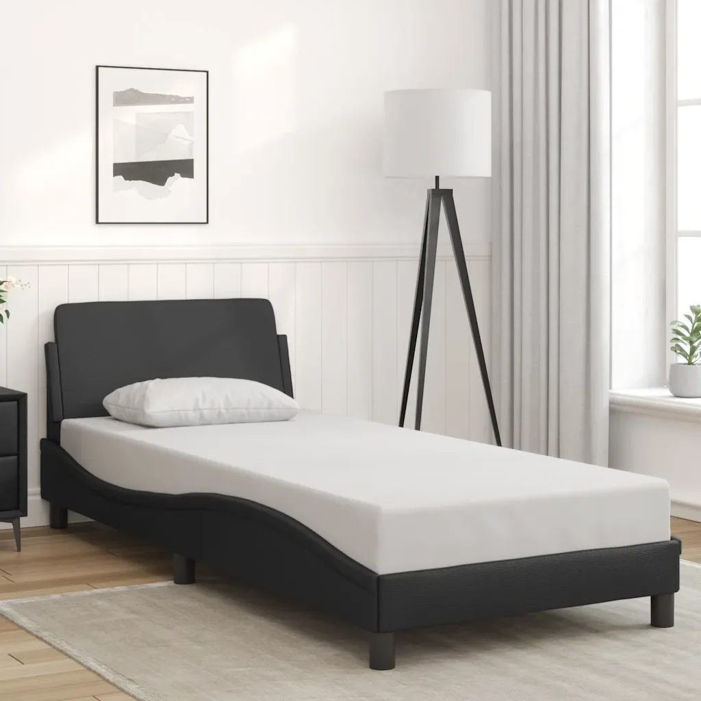 Letto singolo | Letto per adulti | Giroletto Dover Nero 90x200 cm in Similpelle - Image 2