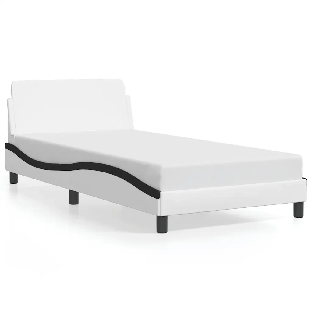 Letto singolo | Letto per adulti | Giroletto Dover Nero e Bianco 100x200 cm in Similpelle