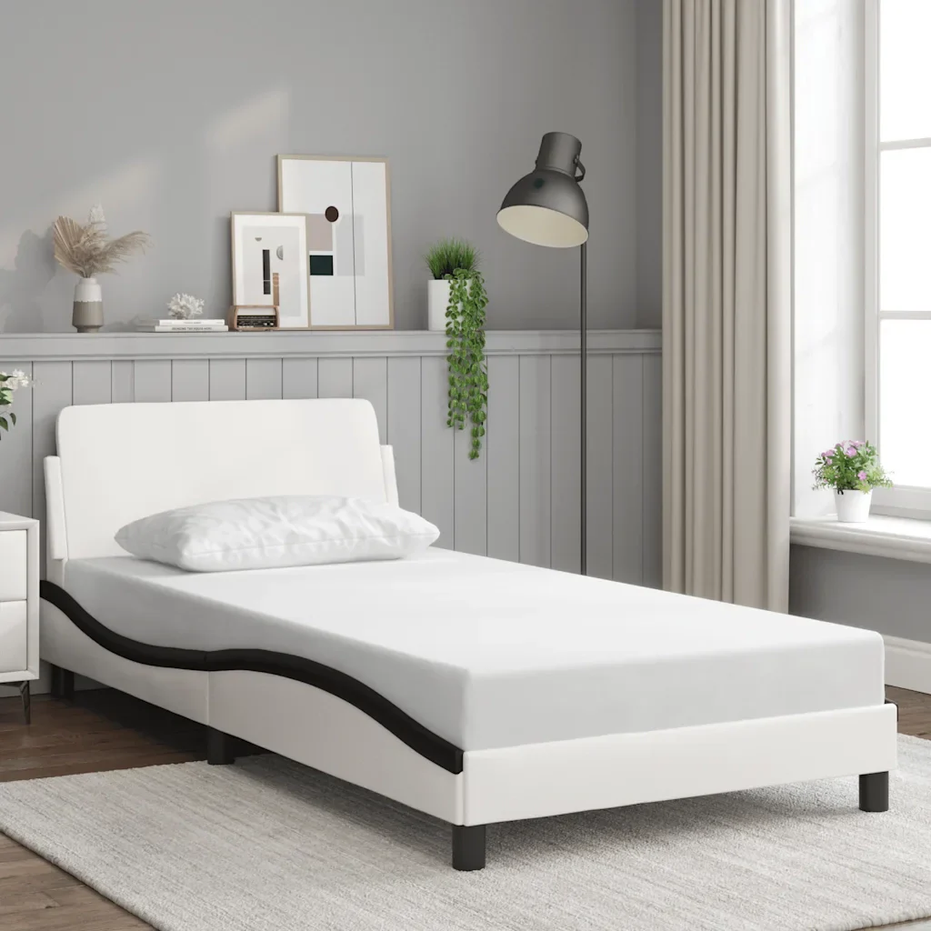 Letto singolo | Letto per adulti | Giroletto Dover Nero e Bianco 100x200 cm in Similpelle - Image 2