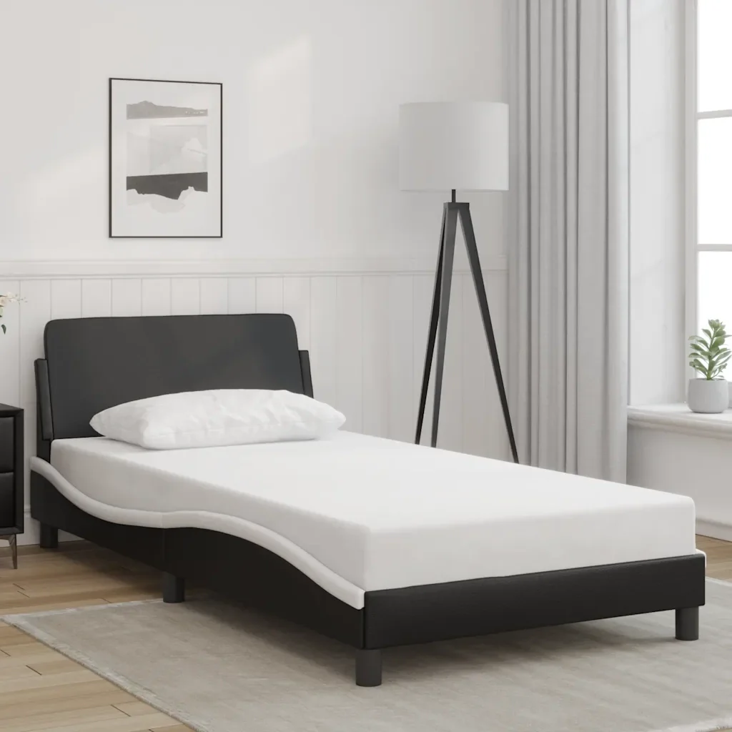 Letto singolo | Letto per adulti | Giroletto Dover Nero e Bianco 100x200 cm in Similpelle - Image 2