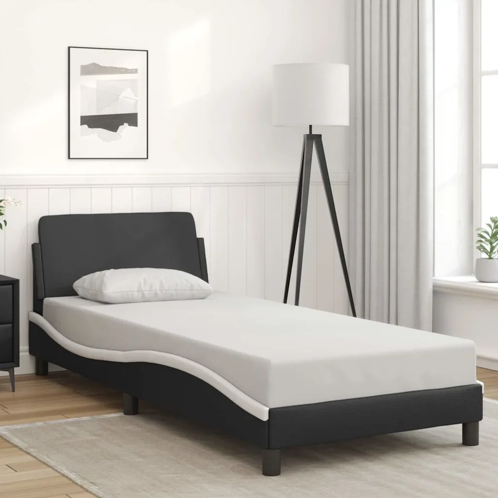 Letto singolo | Letto per adulti | Giroletto Dover Nero e Bianco 80x200 cm in Similpelle - Image 2