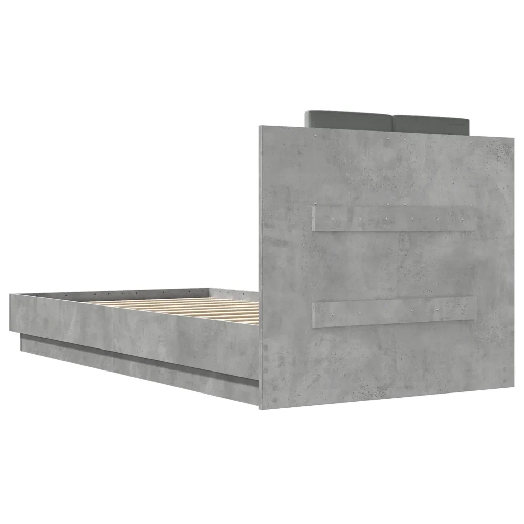 Letto singolo | Letto per adulti | Giroletto e Testiera Grigio Cemento 90x190 cm Legno Multistrato - Image 6