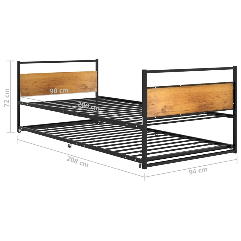 Letto singolo | Letto per adulti | Giroletto Estraibile Nero in Metallo 90x200 cm - Image 7