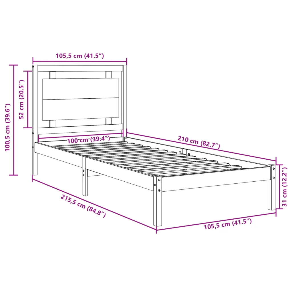 Letto singolo | Letto per adulti | Giroletto Extra Lungo senza Materasso 100x210 cm Legno Massello - Image 9
