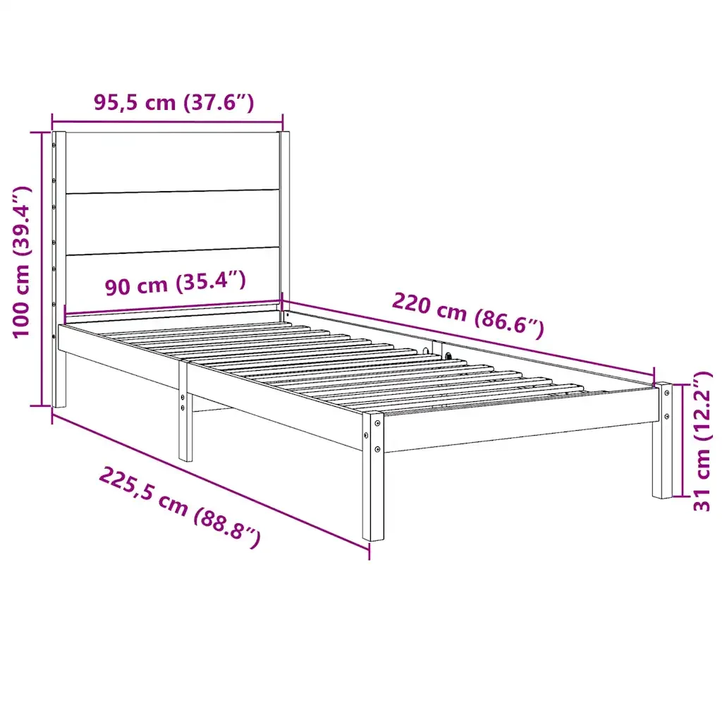 Letto singolo | Letto per adulti | Giroletto Extra Lungo senza Materasso 90x220 cm Legno Massello - Image 9