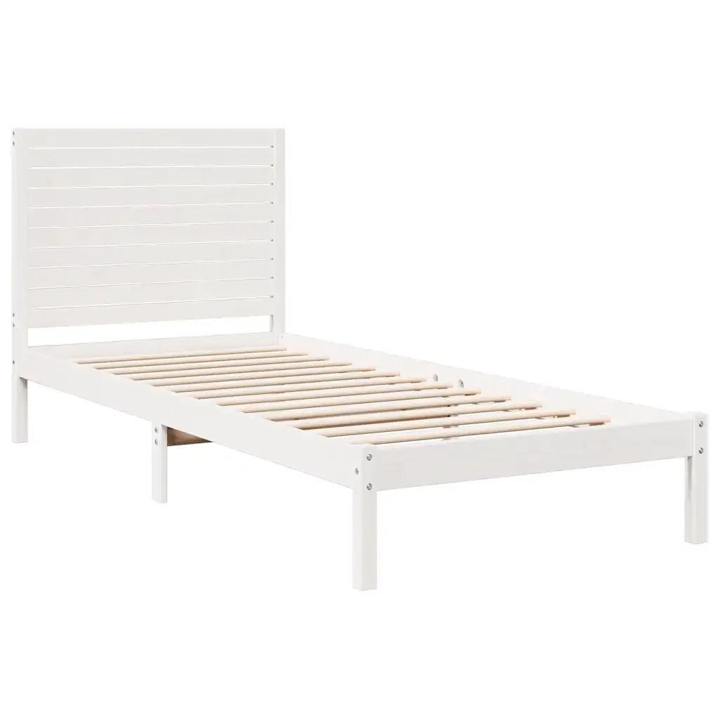 Letto singolo | Letto per adulti | Giroletto Extra Lungo senza Materasso Bianco 90x210 cm Massello - Image 3