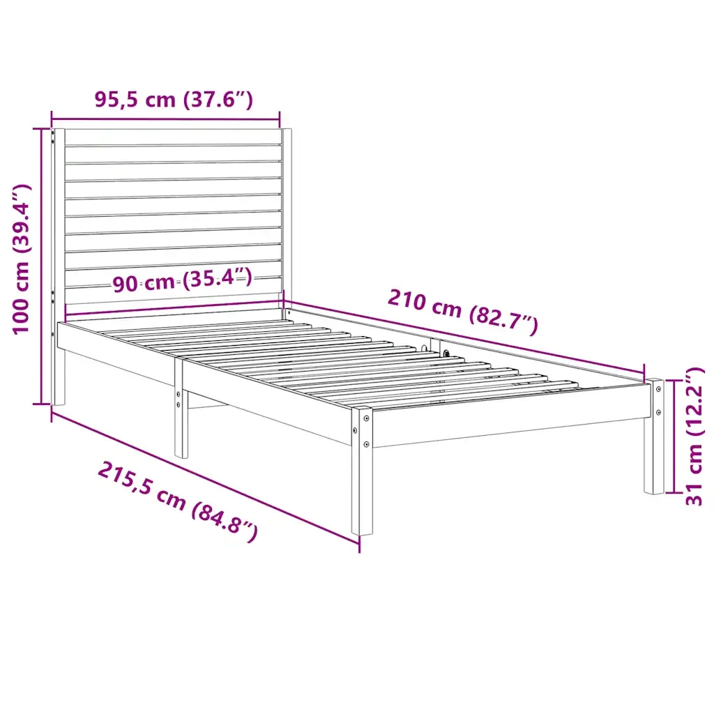 Letto singolo | Letto per adulti | Giroletto Extra Lungo senza Materasso Bianco 90x210 cm Massello - Image 9