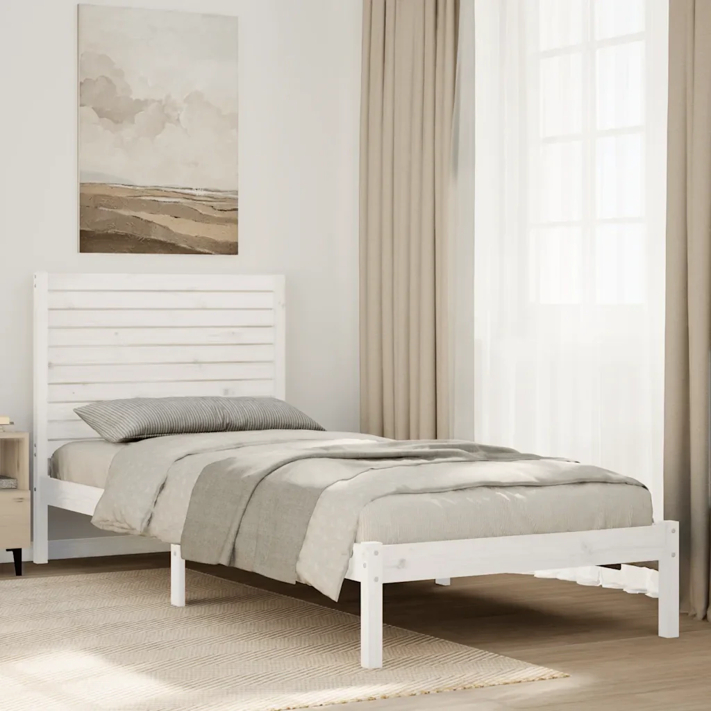 Letto singolo | Letto per adulti | Giroletto Extra Lungo senza Materasso Bianco 90x220 cm Massello - Image 2