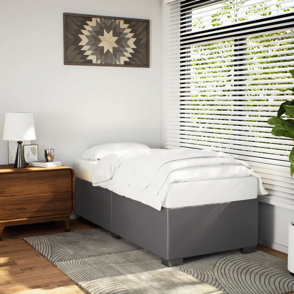 Letto singolo | Letto per adulti | Giroletto Grigio 80x200 cm in Similpelle - Image 2