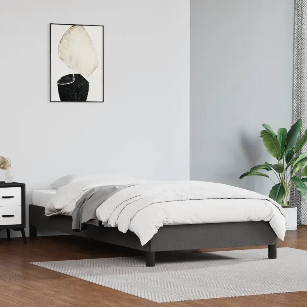 Letto singolo | Letto per adulti | Giroletto Grigio 90x190 cm in Similpelle - Image 2
