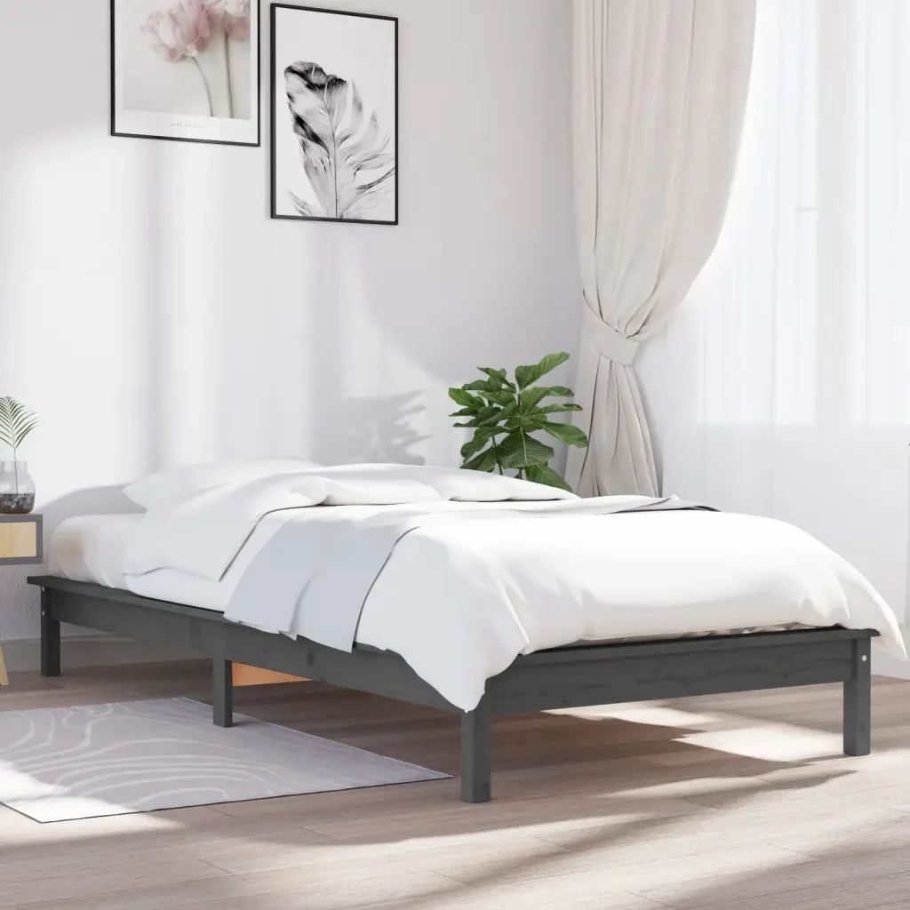 Letto singolo | Letto per adulti | Giroletto Grigio 90x190 cm Single in Legno Massello di Pino - Image 2