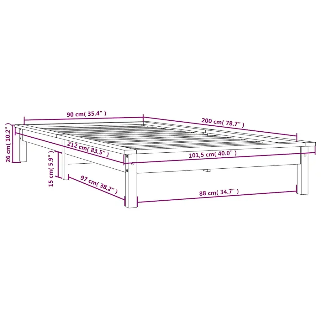 Letto singolo | Letto per adulti | Giroletto Grigio 90x200 cm in Legno Massello di Pino - Image 9
