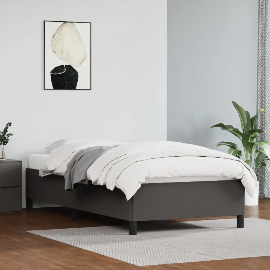 Letto singolo | Letto per adulti | Giroletto Grigio 90x200 cm in Similpelle - Image 2