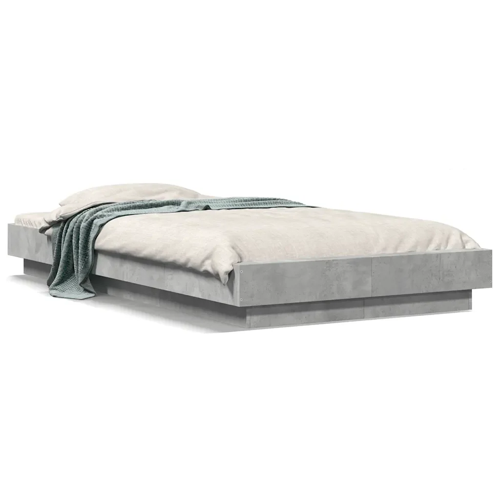 Letto singolo | Letto per adulti | Giroletto Grigio Cemento 100x200 cm in Legno Multistrato