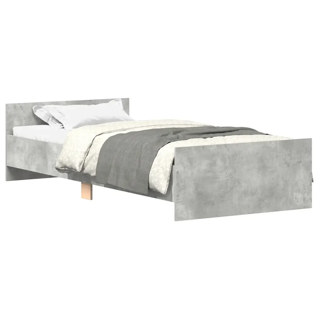 Letto singolo | Letto per adulti | Giroletto Grigio Cemento 100x200 cm in Legno Multistrato