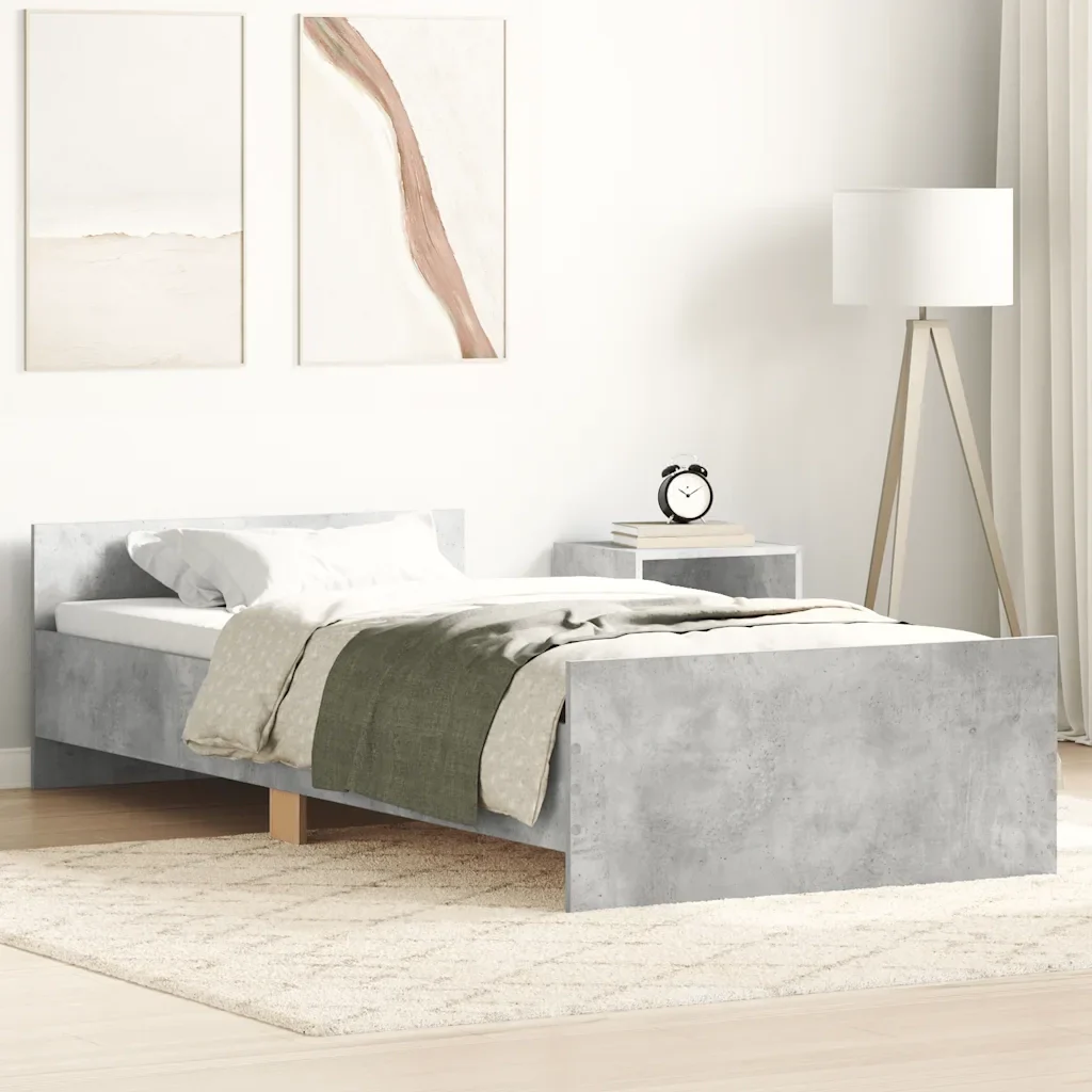 Letto singolo | Letto per adulti | Giroletto Grigio Cemento 100x200 cm in Legno Multistrato - Image 2