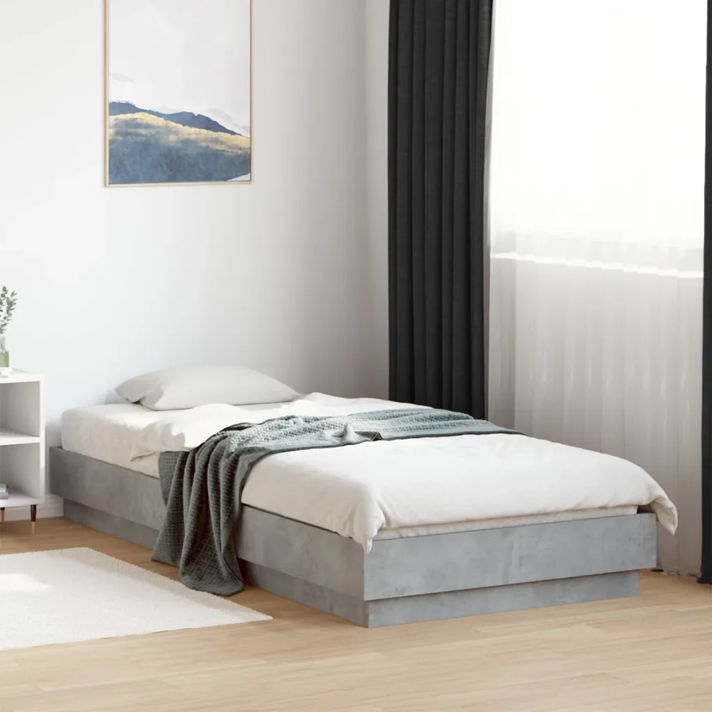 Letto singolo | Letto per adulti | Giroletto Grigio Cemento 100x200 cm in Legno Multistrato - Image 2