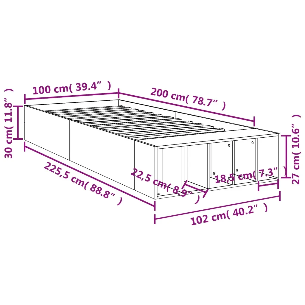 Letto singolo | Letto per adulti | Giroletto Grigio Cemento 100x200 cm in Legno Multistrato - Image 10