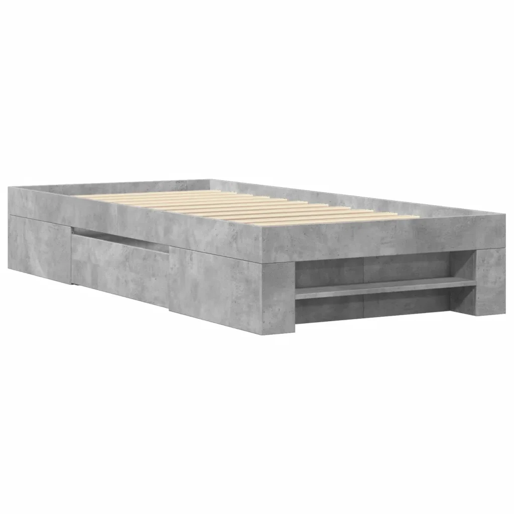 Letto singolo | Letto per adulti | Giroletto Grigio Cemento 75x190 cm in Legno Multistrato - Image 3
