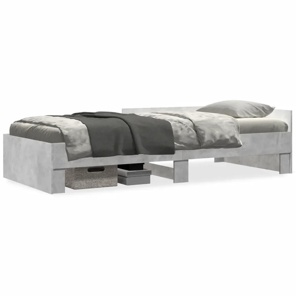 Letto singolo | Letto per adulti | Giroletto Grigio Cemento 75x190 cm in Legno Multistrato