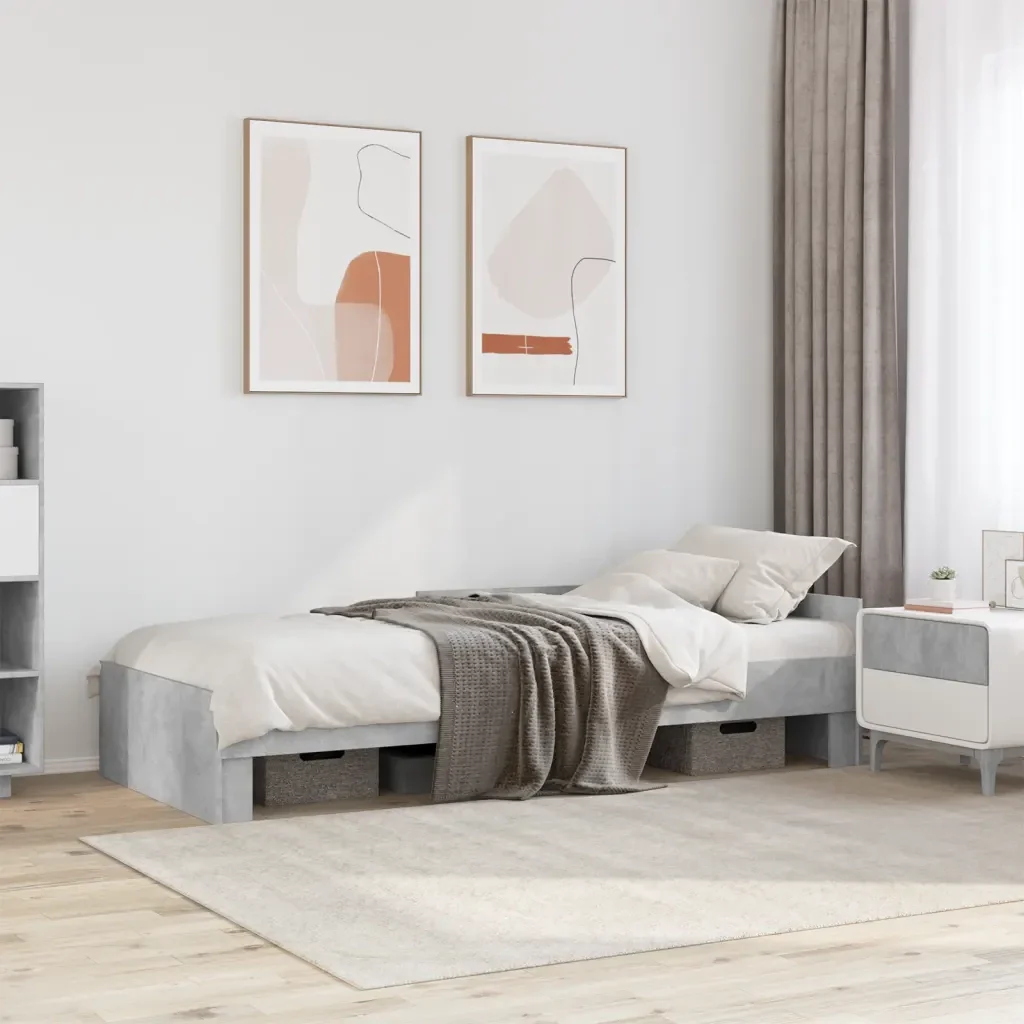 Letto singolo | Letto per adulti | Giroletto Grigio Cemento 75x190 cm in Legno Multistrato - Image 2