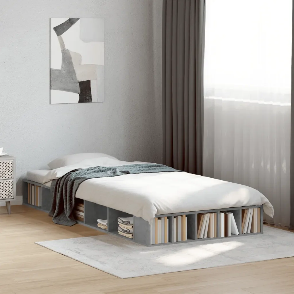 Letto singolo | Letto per adulti | Giroletto Grigio Cemento 90x190 cm in Legno Multistrato - Image 2