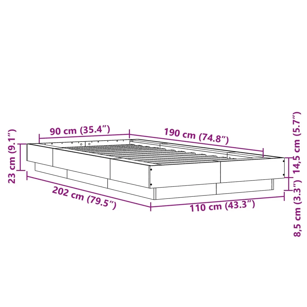 Letto singolo | Letto per adulti | Giroletto Grigio Cemento 90x190 cm in Legno Multistrato - Image 10