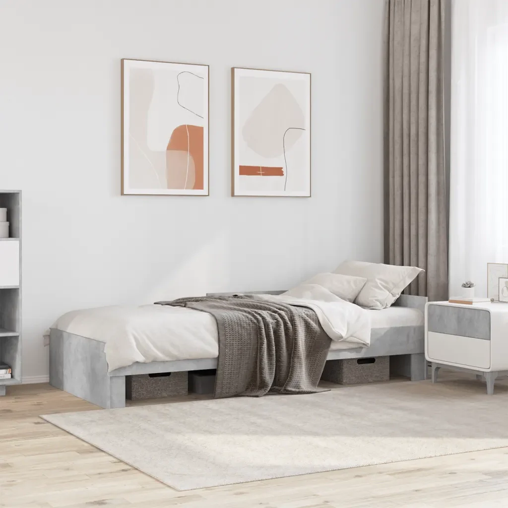 Letto singolo | Letto per adulti | Giroletto Grigio Cemento 90x190 cm in Legno Multistrato - Image 2