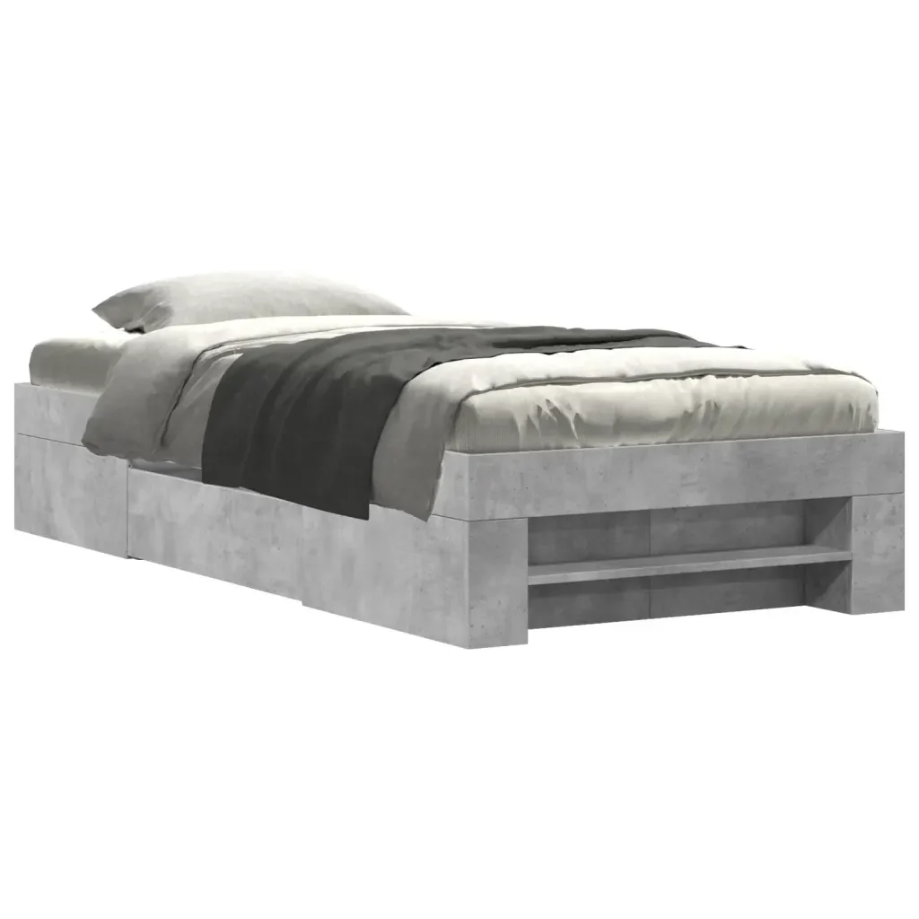 Letto singolo | Letto per adulti | Giroletto Grigio Cemento 90x190 cm in Legno Multistrato
