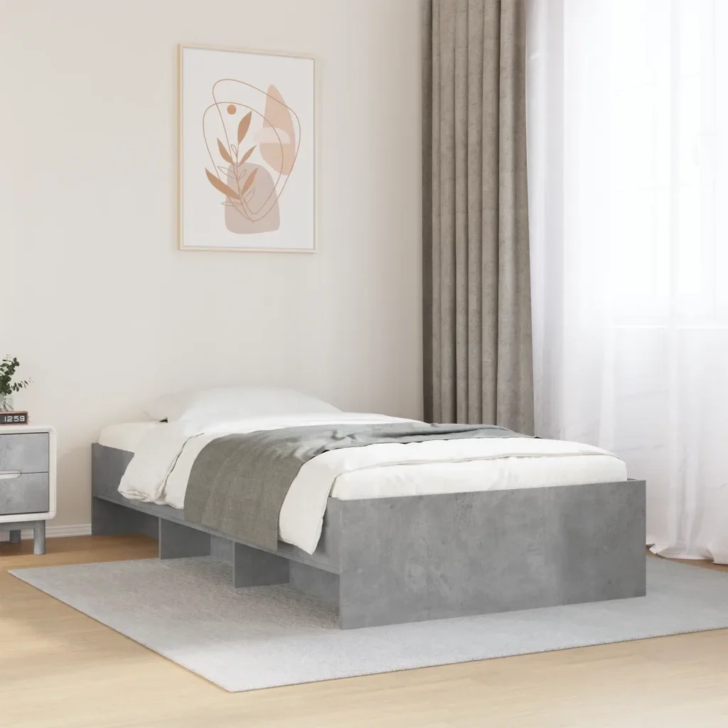 Letto singolo | Letto per adulti | Giroletto Grigio Cemento 90x190 cm in Legno Multistrato - Image 2