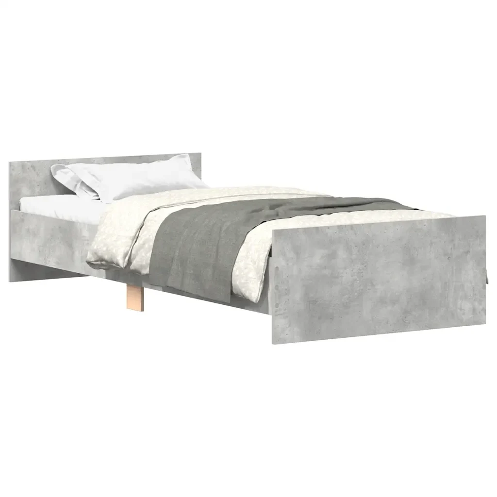 Letto singolo | Letto per adulti | Giroletto Grigio Cemento 90x190 cm in Legno Multistrato