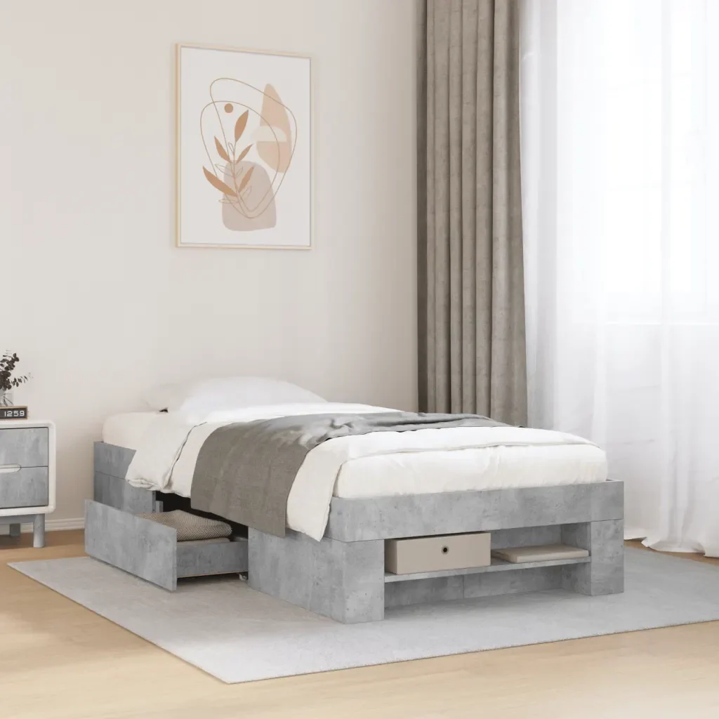 Letto singolo | Letto per adulti | Giroletto Grigio Cemento 90x200 cm in Legno Multistrato - Image 2