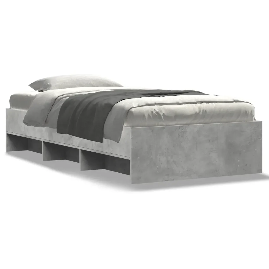 Letto singolo | Letto per adulti | Giroletto Grigio Cemento 90x200 cm in Legno Multistrato