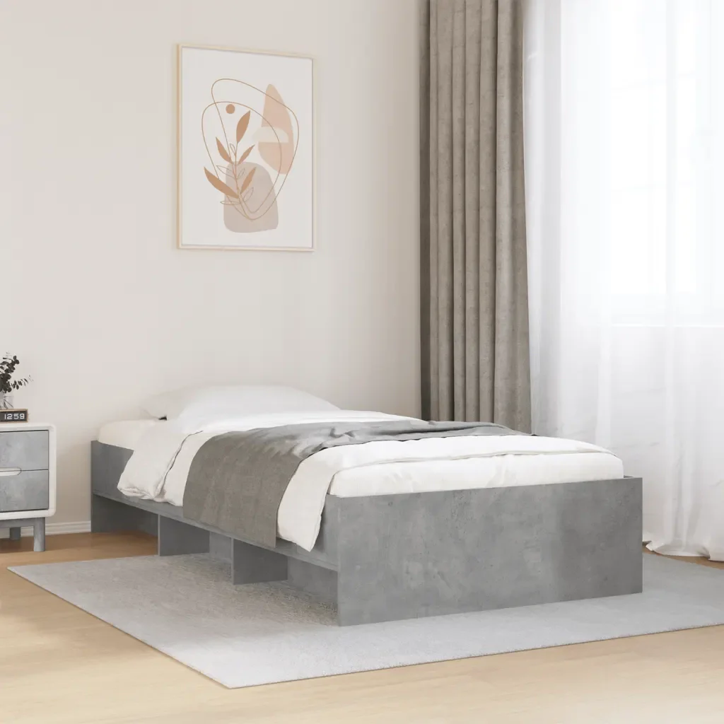 Letto singolo | Letto per adulti | Giroletto Grigio Cemento 90x200 cm in Legno Multistrato - Image 2