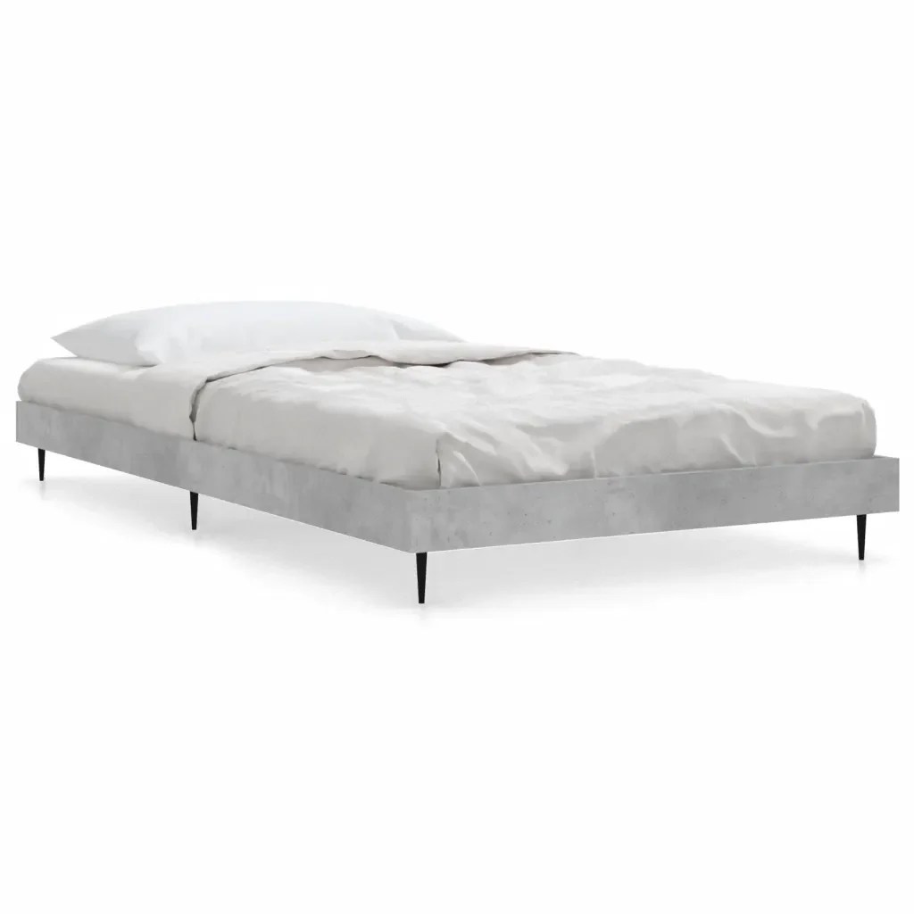 Letto singolo | Letto per adulti | Giroletto Grigio Cemento 90x200 cm in Legno Multistrato