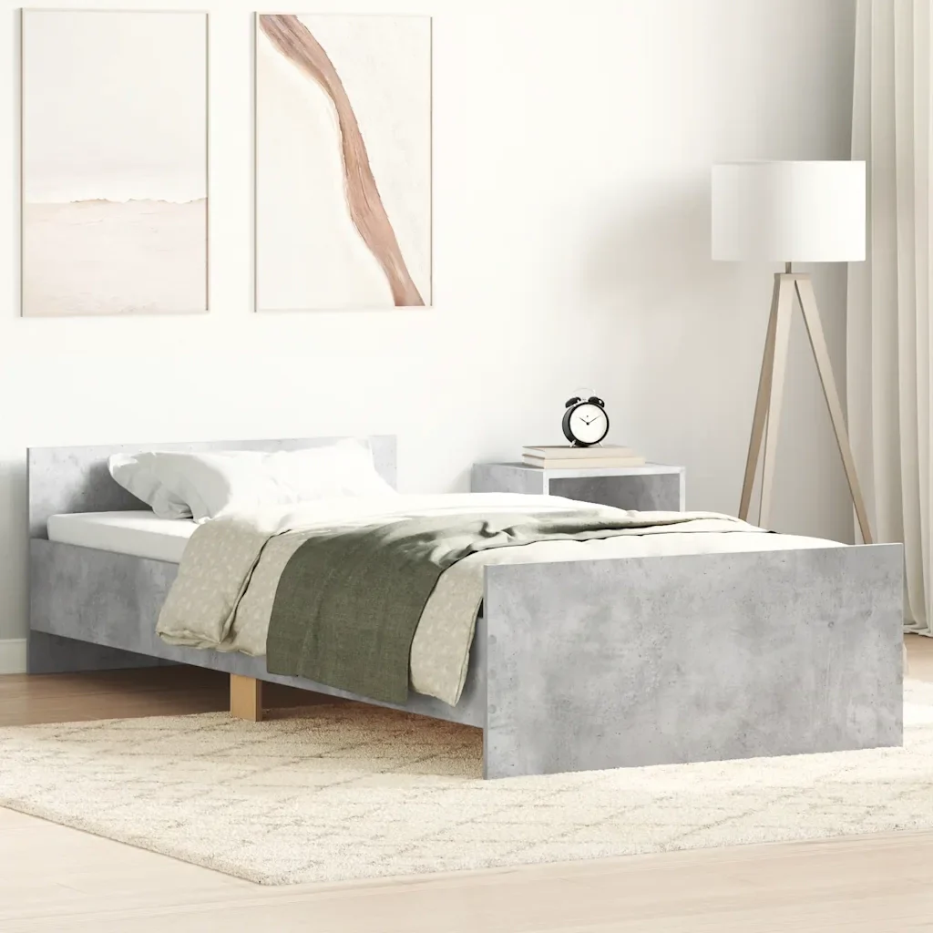 Letto singolo | Letto per adulti | Giroletto Grigio Cemento 90x200 cm in Legno Multistrato - Image 2