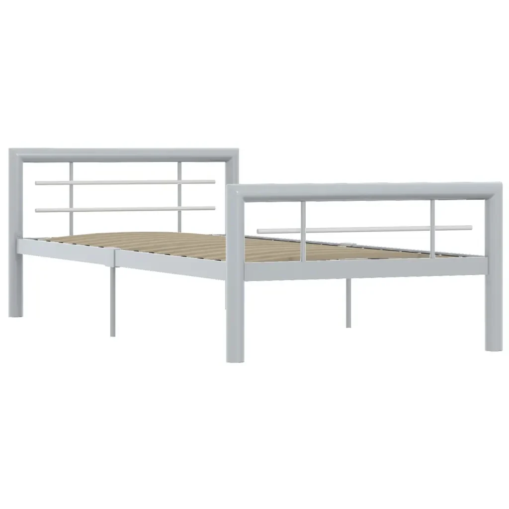 Letto singolo | Letto per adulti | Giroletto Grigio e Bianco in Metallo 100x200 cm
