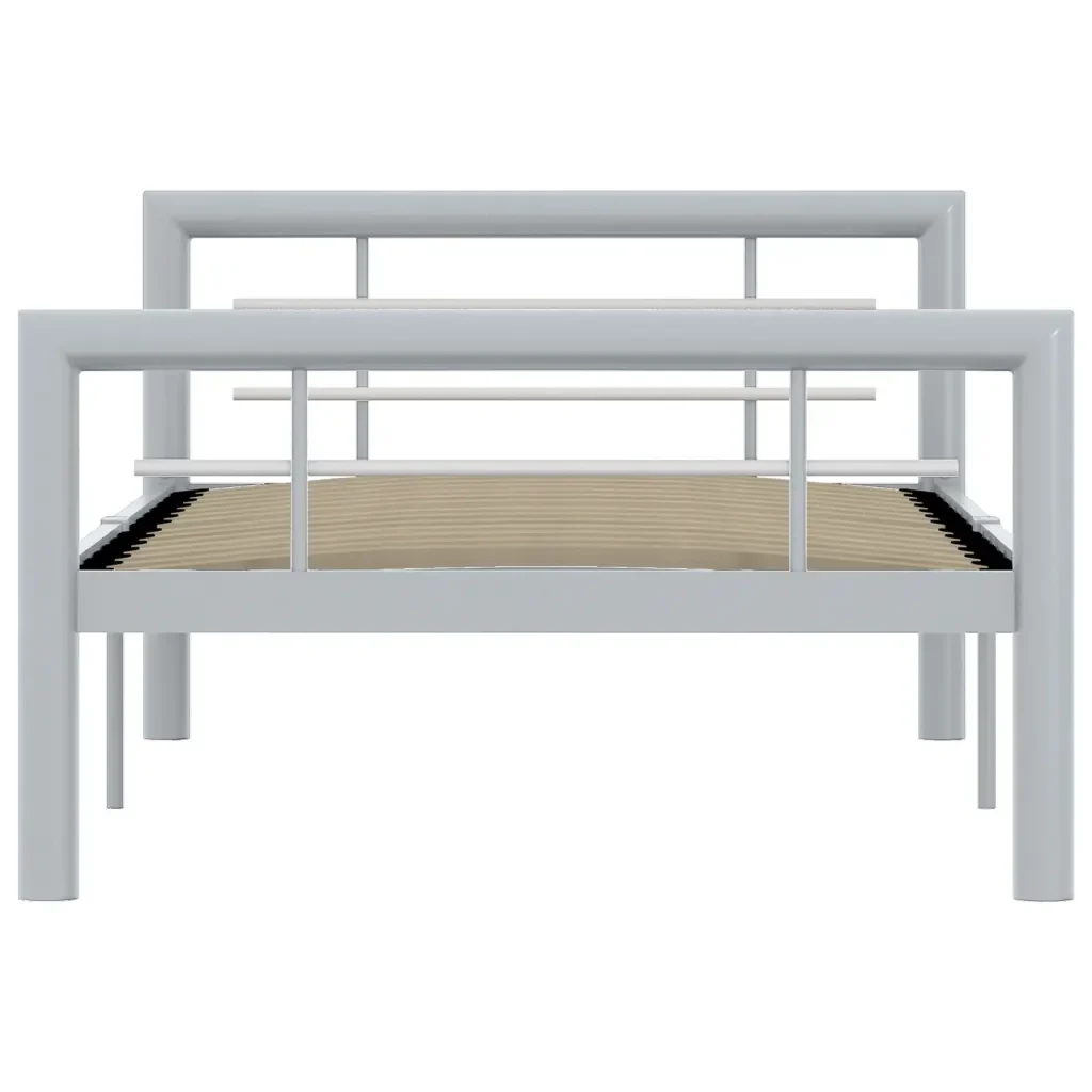 Letto singolo | Letto per adulti | Giroletto Grigio e Bianco in Metallo 100x200 cm - Image 3