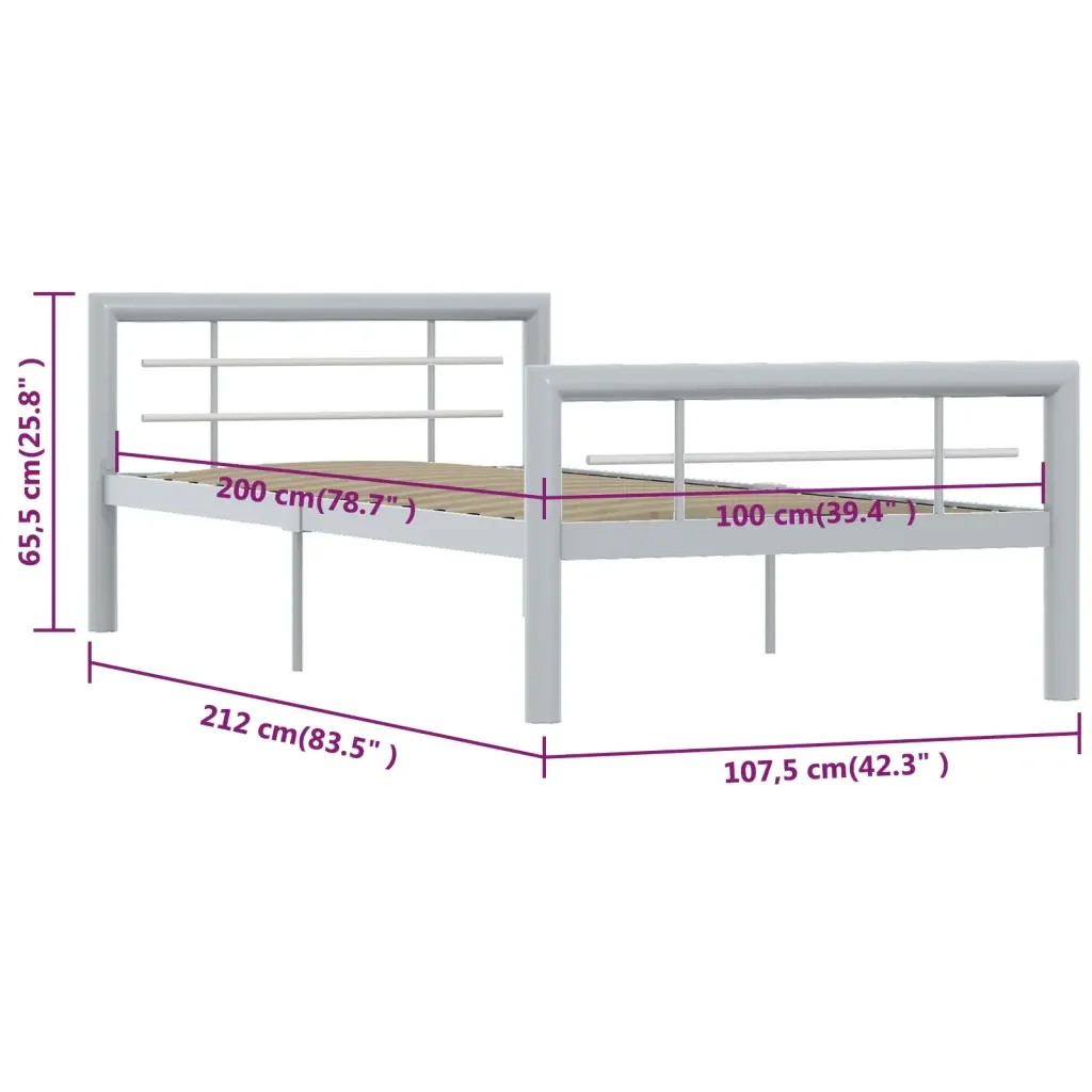 Letto singolo | Letto per adulti | Giroletto Grigio e Bianco in Metallo 100x200 cm - Image 6