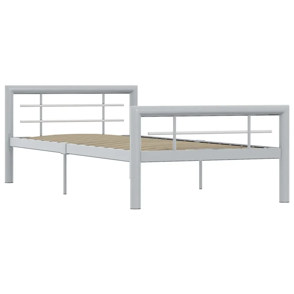 Letto singolo | Letto per adulti | Giroletto Grigio e Bianco in Metallo 90x200 cm