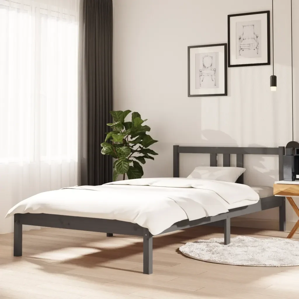 Letto singolo | Letto per adulti | Giroletto Grigio in Legno Massello 100x200 cm - Image 2