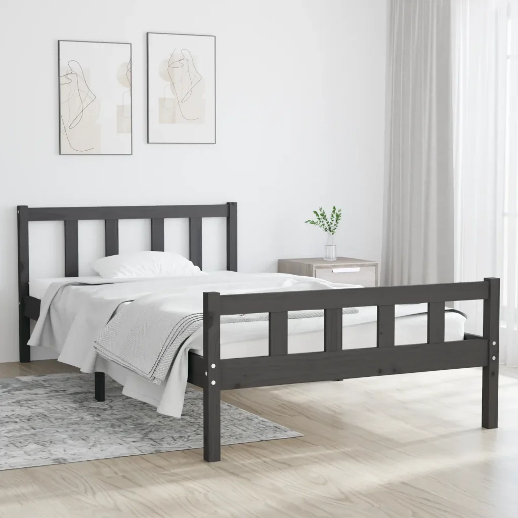 Letto singolo | Letto per adulti | Giroletto Grigio in Legno Massello 100x200 cm - Image 2