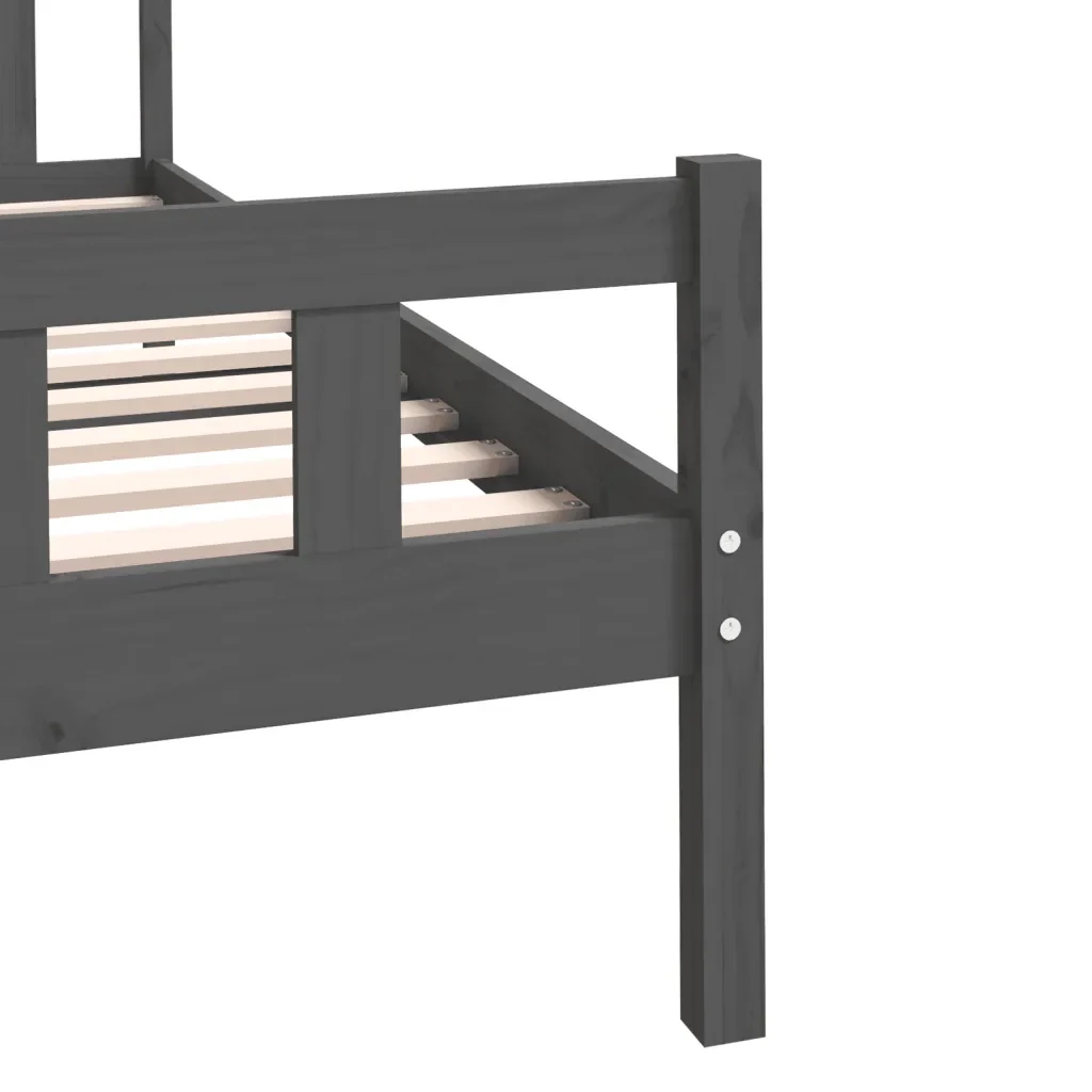 Letto singolo | Letto per adulti | Giroletto Grigio in Legno Massello 100x200 cm - Image 7